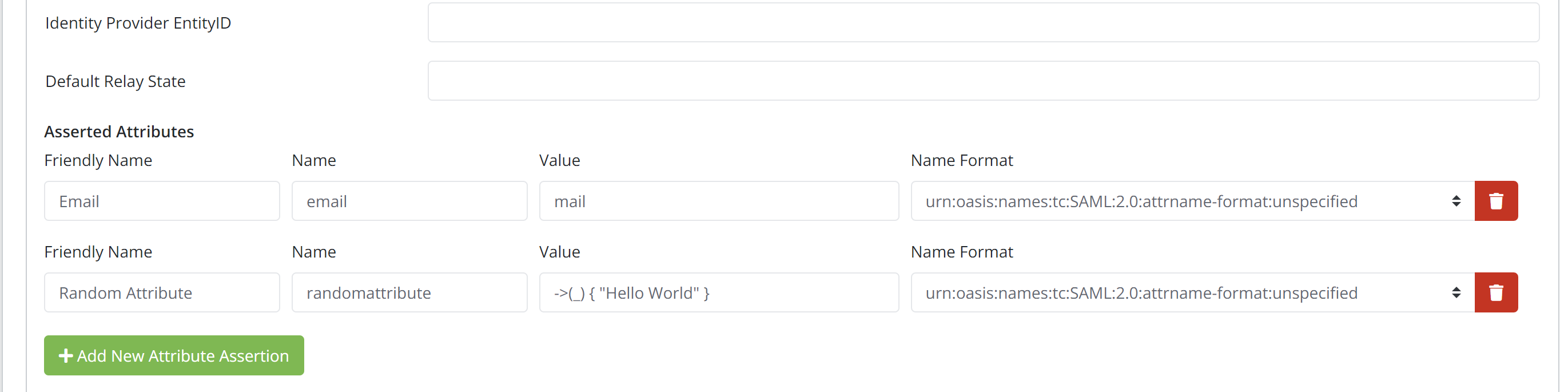 Arculix application configuration showing the Asserted Attributes section with the fixed value expression.