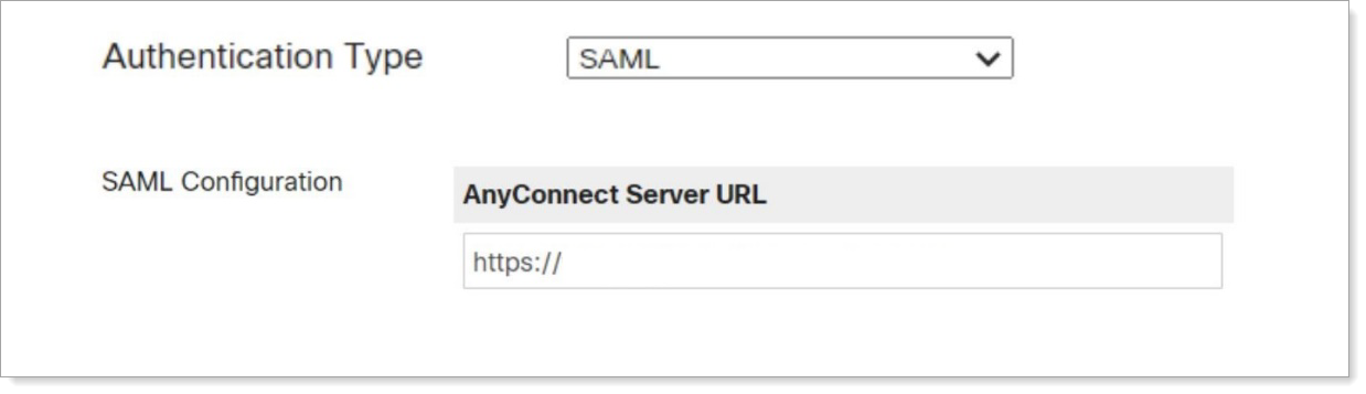 The AnyConnect Server URL field with an example HTTPS URL entered.