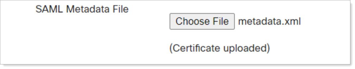 The Choose File control for uploading the SAML metadata file.