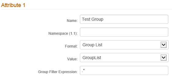 The realm's Post Authentication attribute configuration, defining an attribute named Test Group with Format set to Group List and Value set to GroupList.
