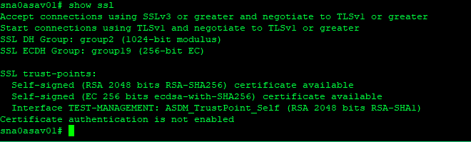Output of show ssl, listing what is currently available and in use on the ASA.
