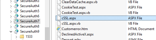 Content View file listing with cSSL.aspx selected.
