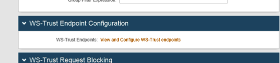 WS-Trust Endpoint Configuration section with the View and Configure WS-Trust endpoints link.
