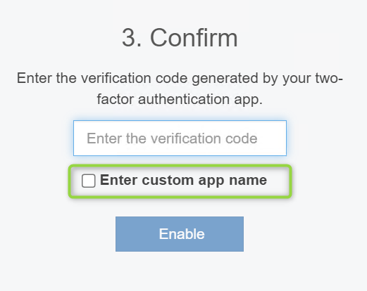 QR Provision Realm's Confirm step, with the default 'Enter custom app name' checkbox highlighted