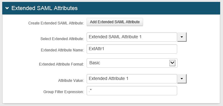 Extended SAML Attributes section showing the Save button for the new attribute.