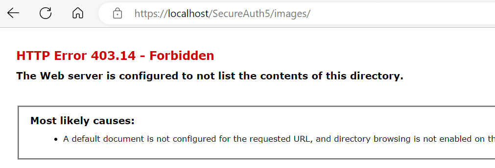 Browser showing an HTTP Error 403.14 - Forbidden page when browsing directly to the images folder.