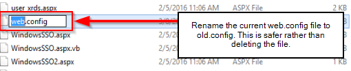 The current web.config file being renamed to old.config.