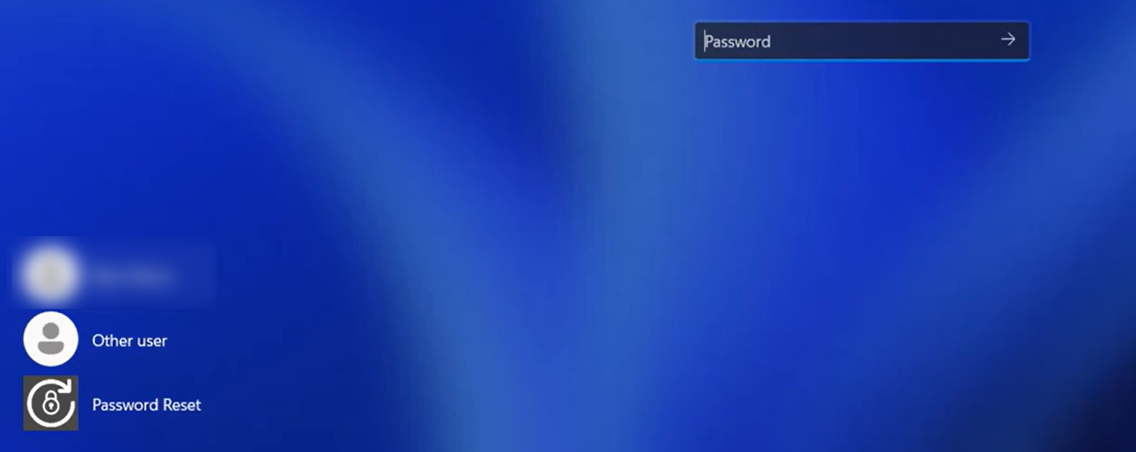 The Windows lock screen before the screen times out, showing Other User and a Password Reset Credential Provider tile.