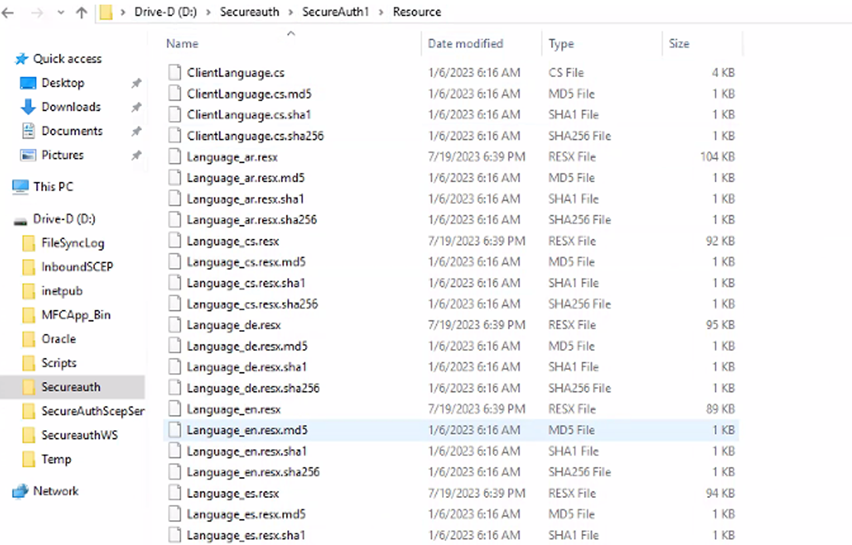 File Explorer showing a realm's Resource folder with .md5, .sha1, and .sha256 hash files present alongside the language .resx files.