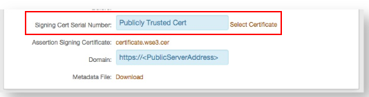 The Post Authentication tab's Signing Cert Serial Number field, with a Select Certificate link to choose the certificate.