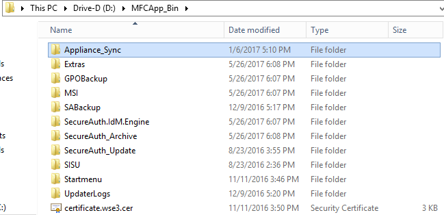 File Explorer showing the Appliance_Sync folder inside D:\MFCApp_Bin.