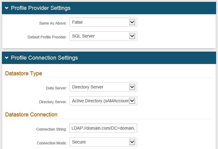 Profile Connection Settings with Data Server set back to Directory Server, matching the Membership Connection Settings.