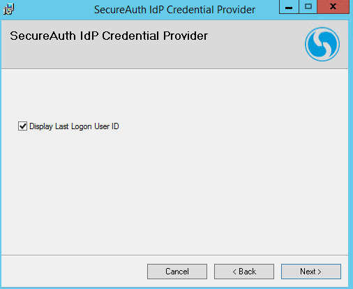 Credential Provider installer prompt for the Display Last Logon User ID option, not ticked by default.