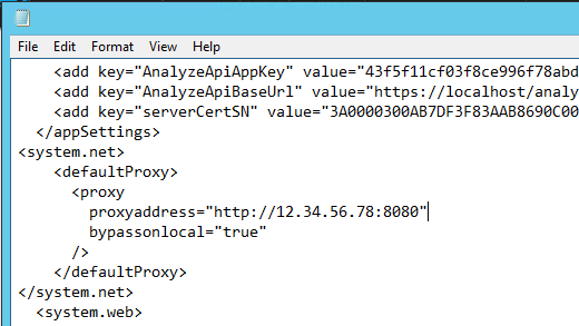 D:\Secureauth\Api\web.config with the defaultProxy section added after the appSettings closing tag.