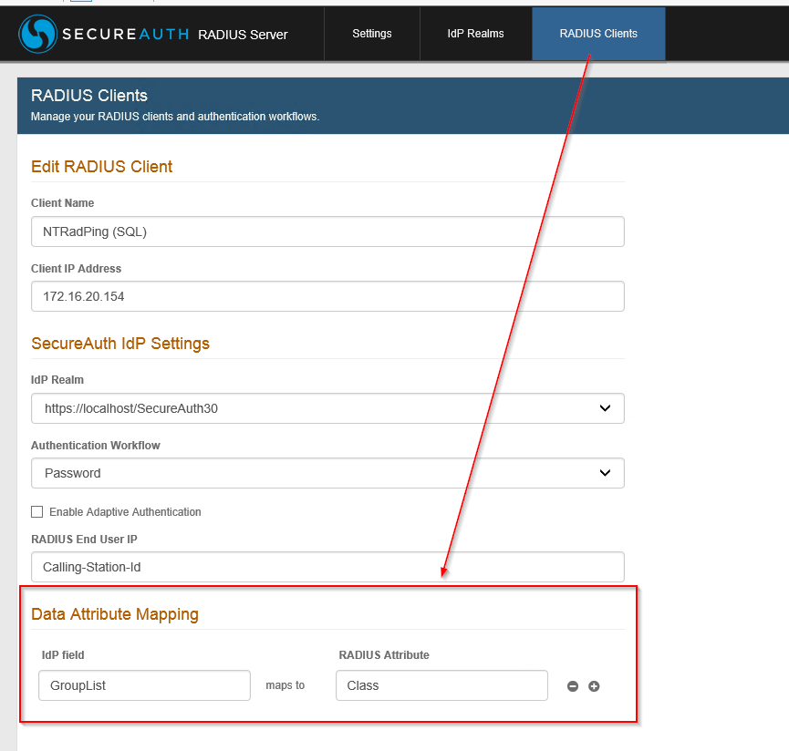 Data Attribute Mapping section showing GroupList mapped to Class.