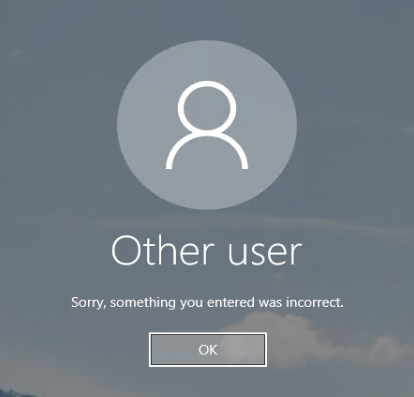 Windows login screen showing the error 'Sorry, something you entered was incorrect.' after entering a TOTP code.