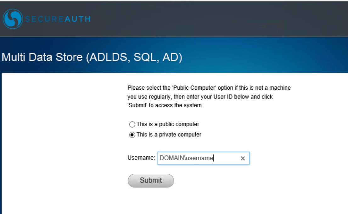 Logon screen showing a user entering their down-level DOMAIN\\username logon name.