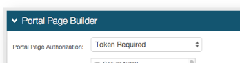 Portal Page Builder showing Portal Page Authorization set to Token Required.