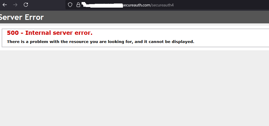 Browser showing a generic 500 - Internal server error page with the message: There is a problem with the resource you are looking for, and it cannot be displayed.