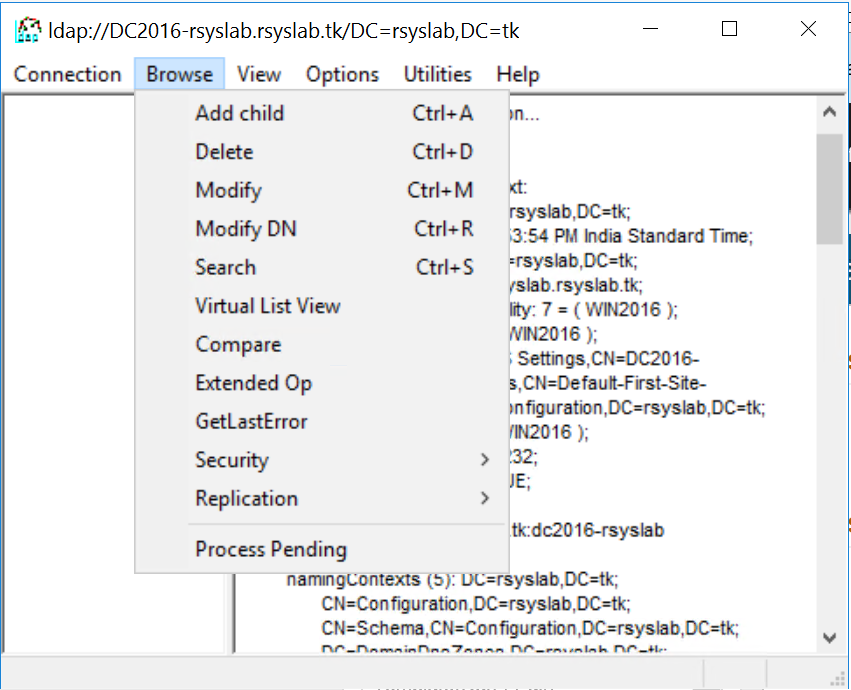 Ldp Browse menu open, with Search highlighted.