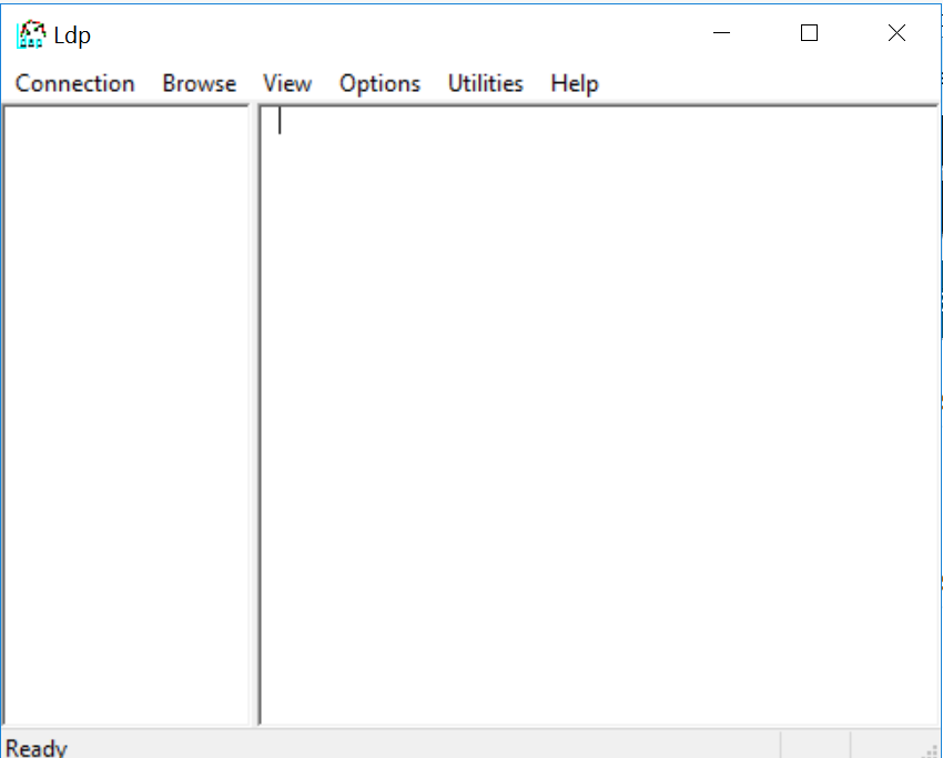 Empty Ldp window showing its menu bar: Connection, Browse, View, Options, Utilities, and Help.