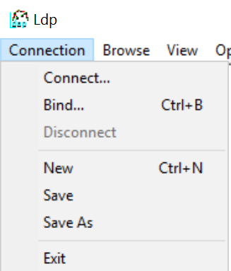 Ldp Connection menu open, with Bind highlighted.