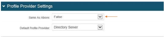 Profile Provider Settings panel with Same As Above set to False and Default Profile Provider set to Directory Server.