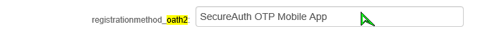 Content and Localization field for registrationmethod_oath2, with its value set to SecureAuth OTP Mobile App.