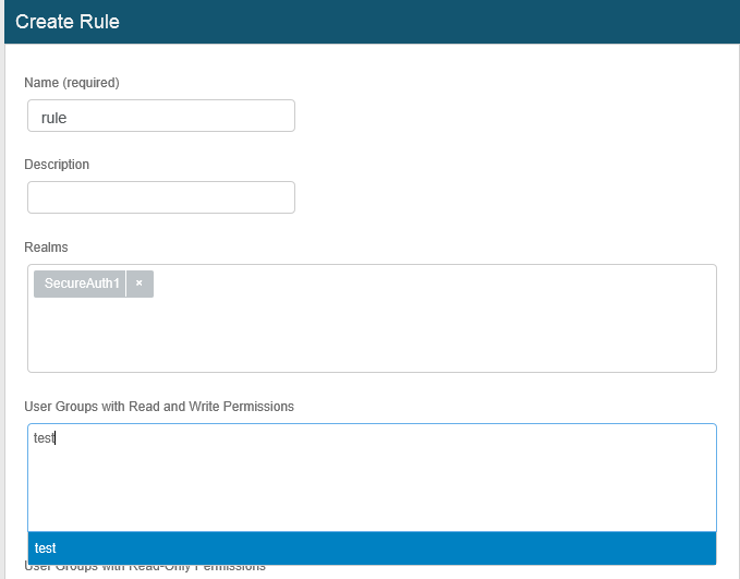 RBAC Create Rule screen after the fix, with the same group name now returning a matching suggestion.