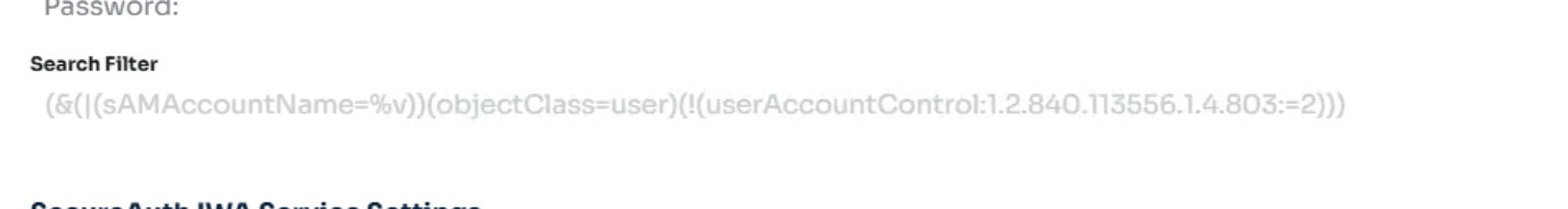 A Datastore Search Filter field containing a filter that matches only sAMAccountName and objectClass user