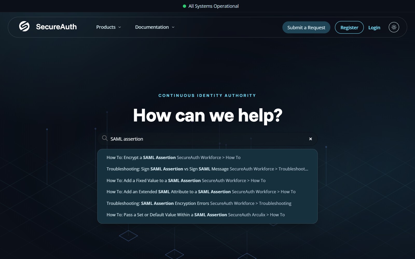 The new search box showing instant results as you type, each with its product and section path.